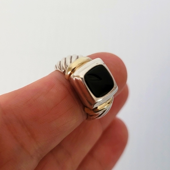 David Yurman Two-Tone Cable Onyx Ring 7.25 - Picture 4 of 12